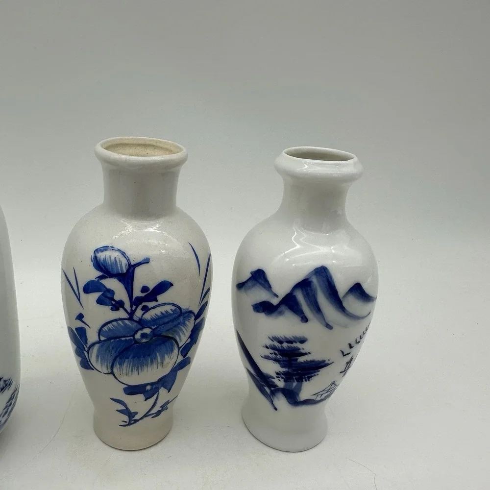 Lot Of 4 Vintage MCM Chinese Blue And White Chinoiserie Small 4